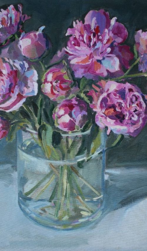 Bright pink peonies by Katharine Rowe