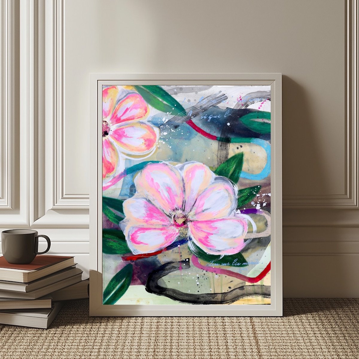 Organic Botanical Acrylic Painting By Poovi Art, 18 X 24", Luminous Bloom 01, Original Artwork