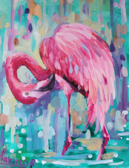 Wall decor , flamingo art "All in Pink" by Lena Navarro