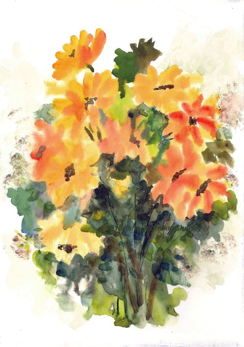 Impressionistic Watercolour , Painterly Spring Flowers By Asha Shenoy, 8 X 12, Artwork For Sale On Artfinder