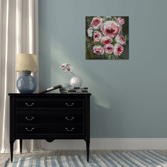 Chalking peonies original painting on canvas