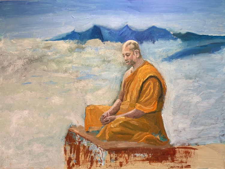 Oil Painting Mindfulness Buddhist Monk 30x40 Artfinder