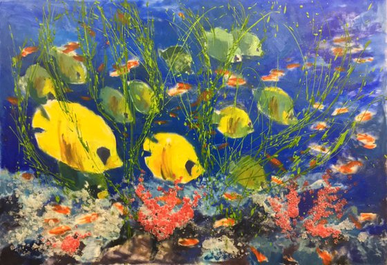 Undersea World Abstract Fishes Painting Contremporary Art