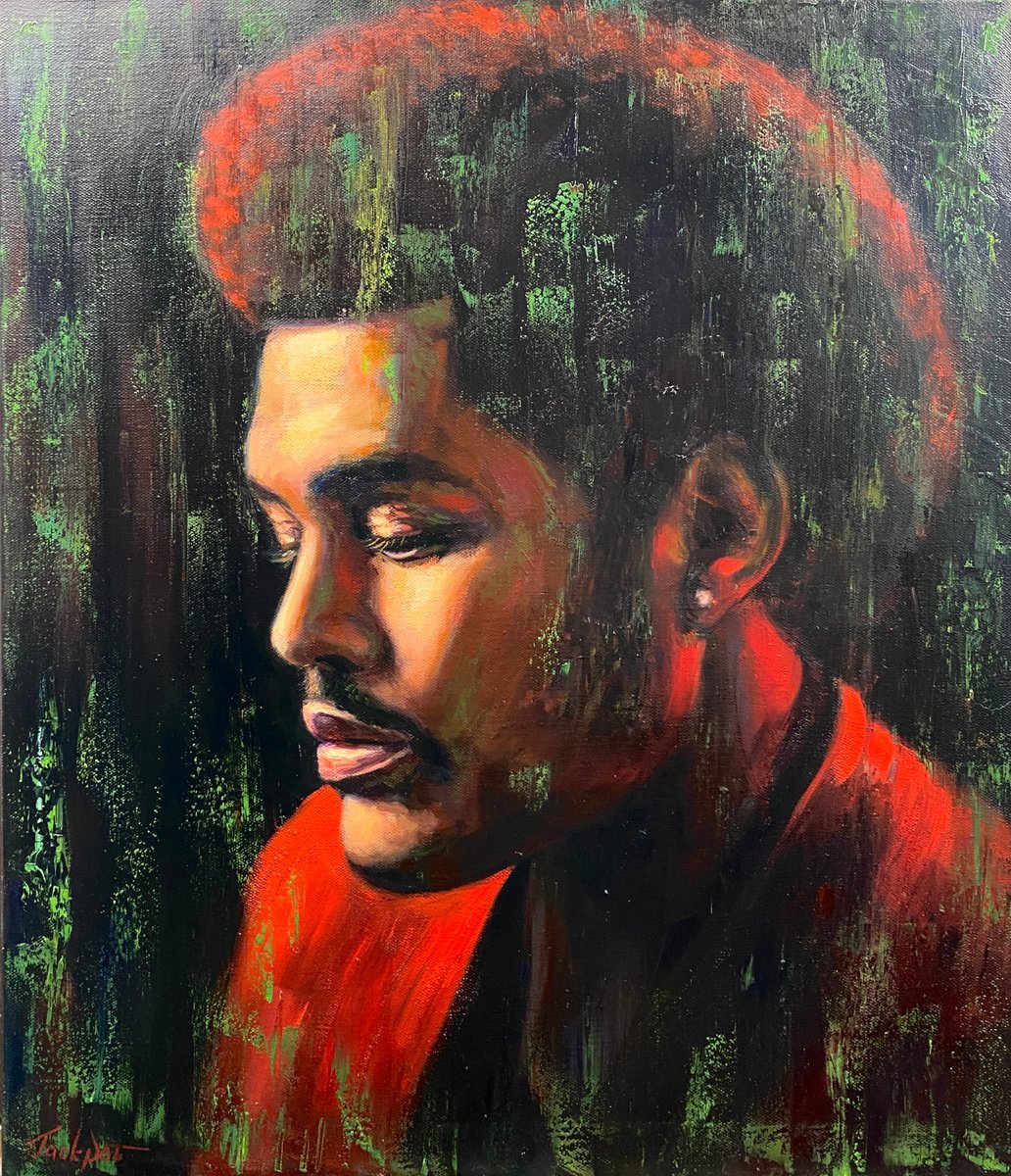 The Weeknd Oil Portrait Original Hand Drawn On Canvas Wall Above Bed Artwork by Evgeny Potapkin