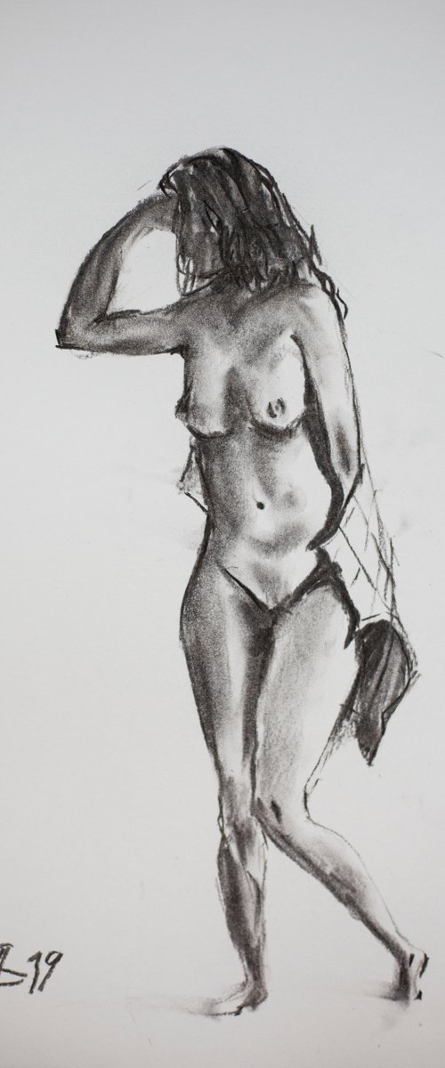 Nude in charcoal. 4. Black and white minimalistic female girl beauty body positive by Sasha Romm