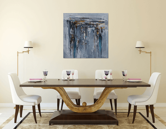 Gray Abstract  Oil Painting - 90 x 90 cm - Original  painting