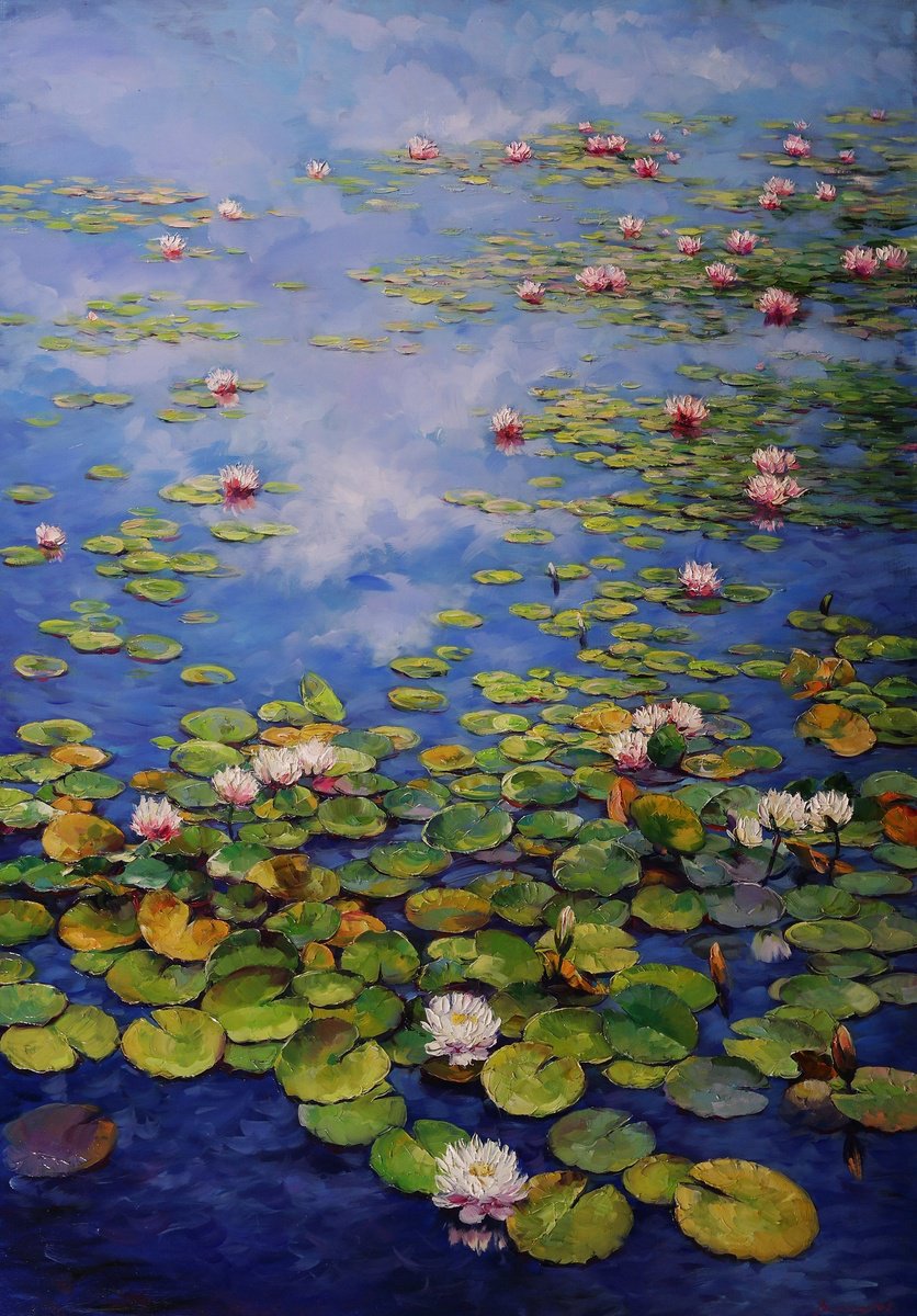 Pond with water lilies by Gennady Vylusk