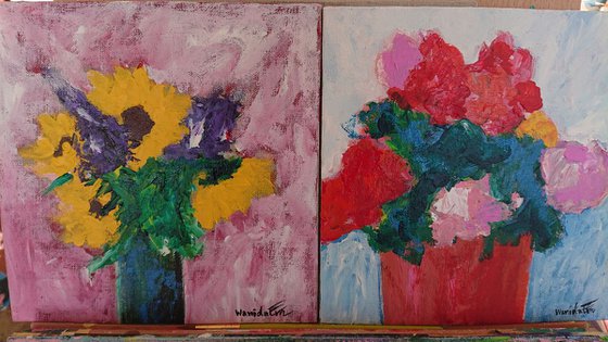 Twins 2, Sunflowers and geraniums