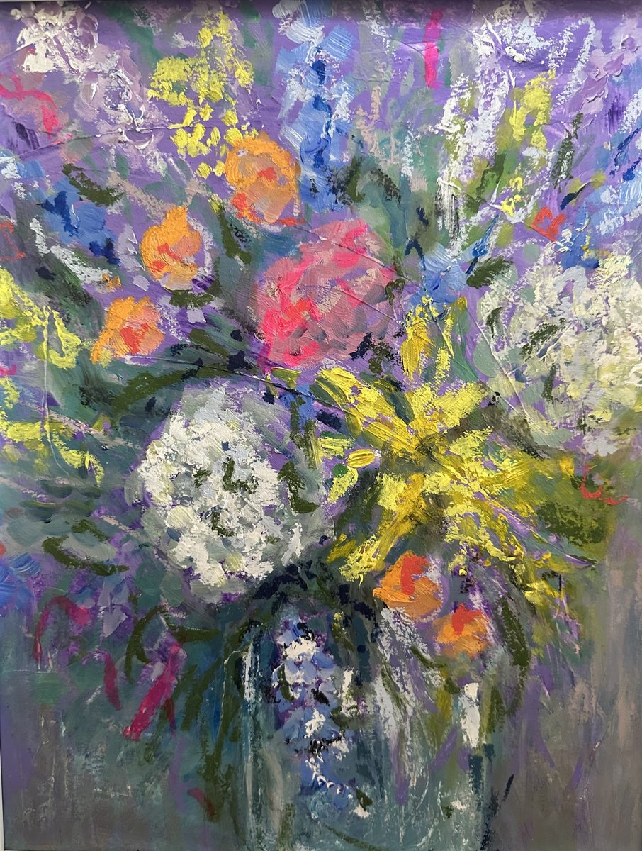 Impressionistic Botanical Oil Painting By Clare Hoath, 14 X 17, Purple Bouquet, Original Artwork