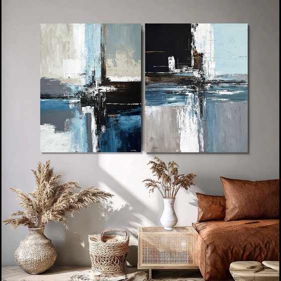 Reflections in Parallel. blue set diptych