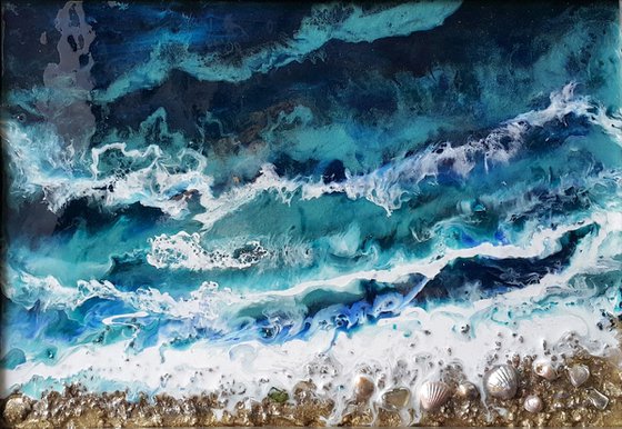 Sea breeze - resin painting, small gifts in a frame