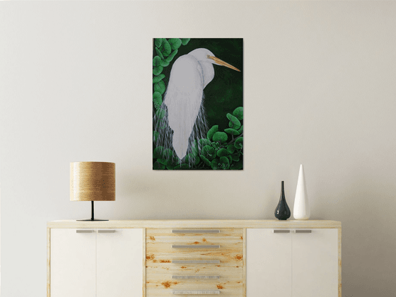 White Heron Among Aralias