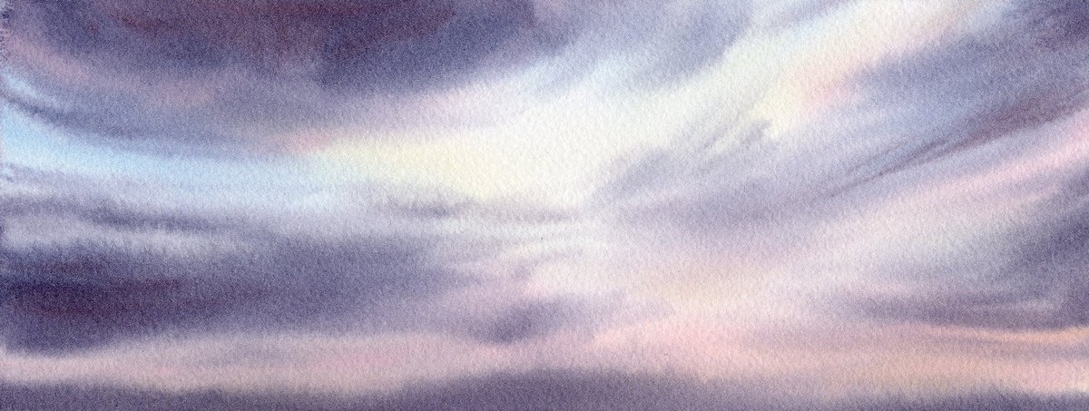 Abstract Landscape Watercolour By Alona Hryn, 11 X 4, Twilight