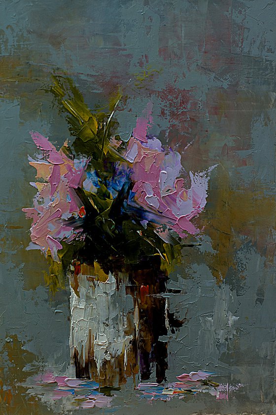 abstract still life painting. Flowers in vase