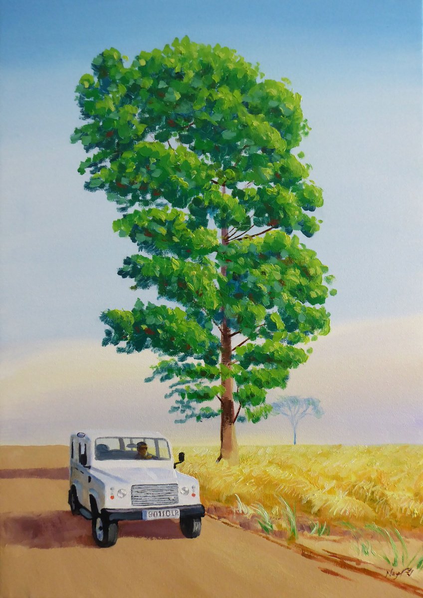 Impressionistic Landscape Oil Painting By Narek Hambardzumyan, 18 X 26", Retro And Tree, Original Artwork
