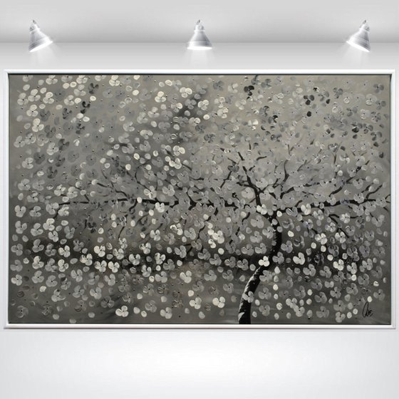 Silvertree III  acrylic abstract painting cherry blossoms nature painting framed canvas wall art