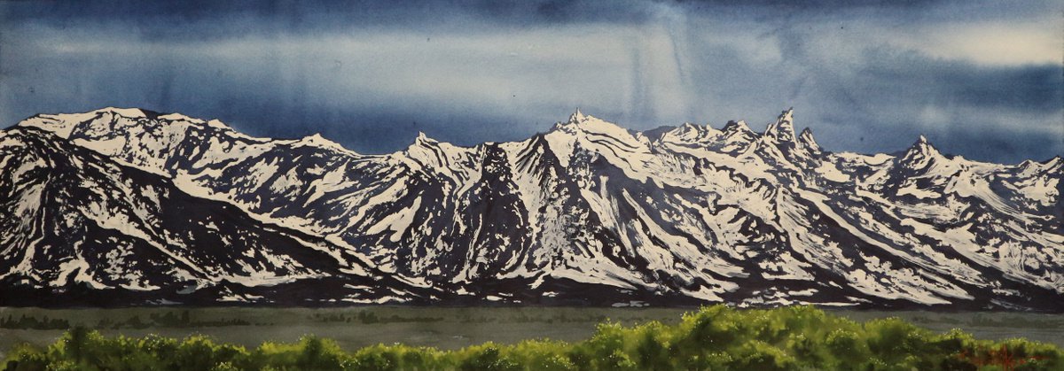 Grand Teton National Park Watercolor on paper 30X90 by Eugene Gorbachenko