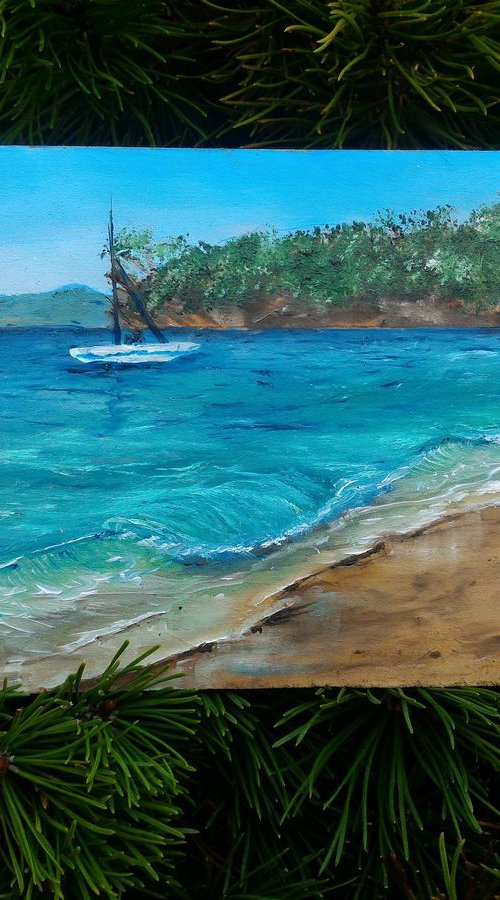 Plein air painting - Plage de Jean Blanc in Cote D'Azur, France by Gianluca Cremonesi