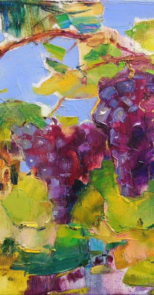 Sweet Grape | Vineyards in a mountains | Gifts of autumn | Original oil painting by Helen Shukina