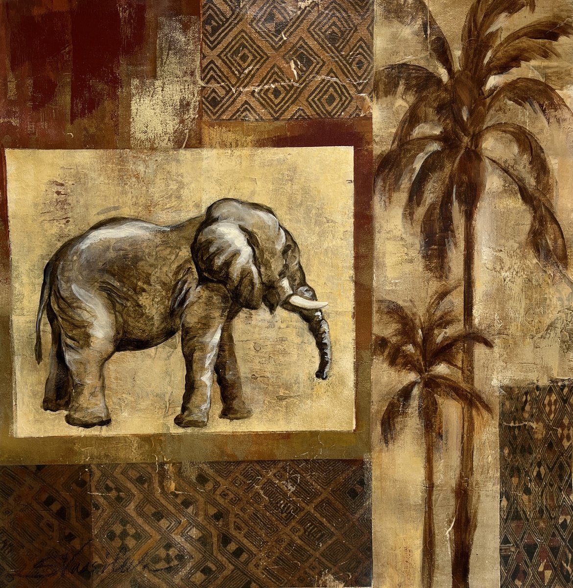 Expressive Animal Acrylic Painting By Silvia Vassileva, 17 X 17", Safari Sketches - Elephant, Original Artwork