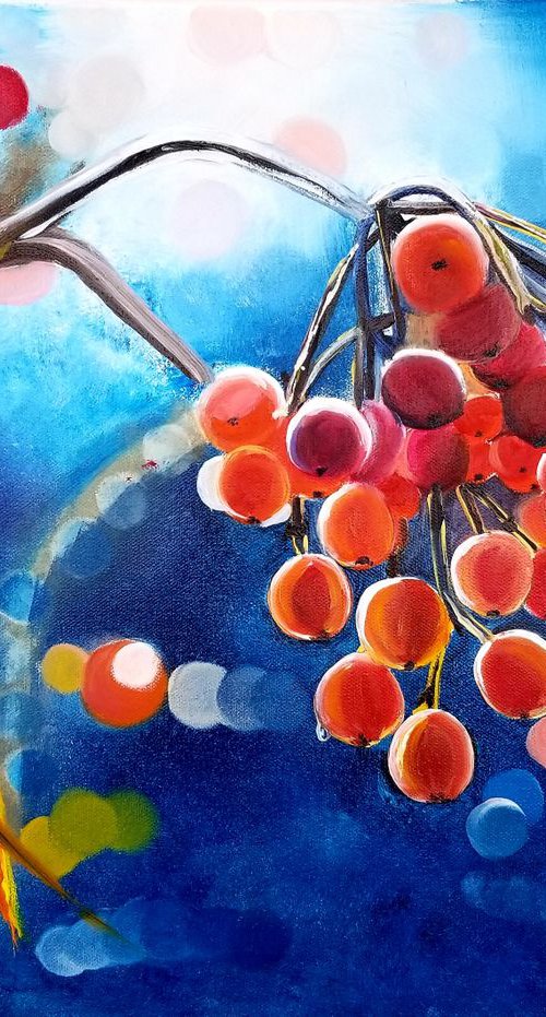 Autumnal Guelder Rose (Viburnum). Original Oil Painting on Canvas. Thanksgiving gift. Christmas gift. New Year gift.16" x 20". 40.6 x 50.8 cm. 2019. by Alexandra Tomorskaya/Caramel Art Gallery