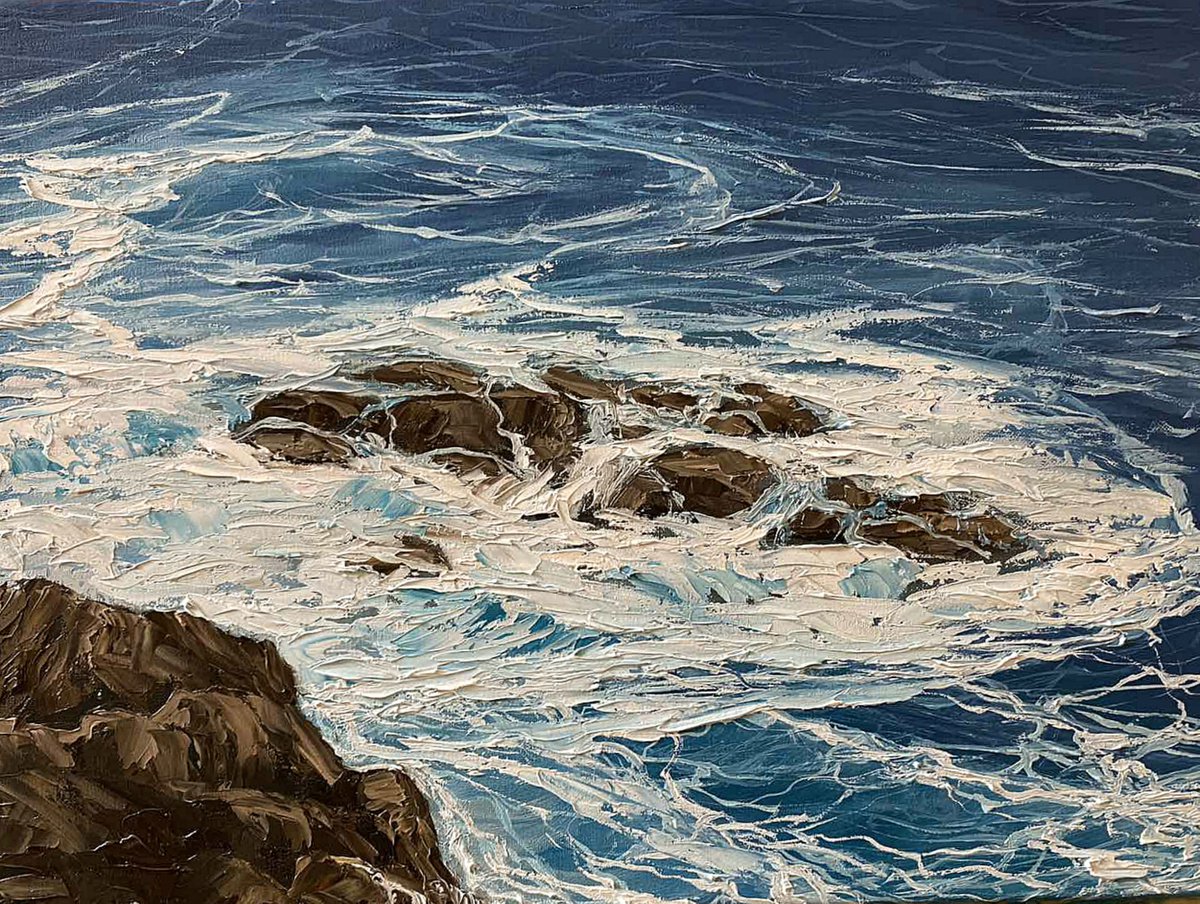 Photorealistic Landscape Oil Painting By Elena Adele Dmitrenko, 16 X 12, Blue Ocean 2, Original Artwork