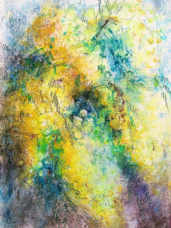 Mimosa. Original pastel drawing.