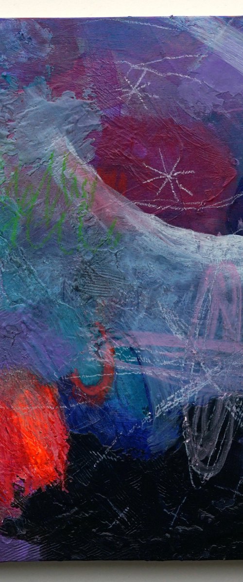 In space there is no up and down. 8x8" Small Intuitive Abstract Painting by Kerri McCabe