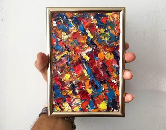 "Crazy For You" - PMS Micro Painting, Miniature Abstract, Holiday Gift