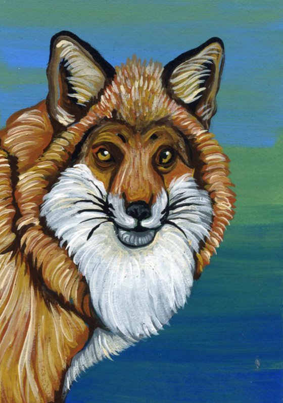 ACEO ATC Original Miniature Painting Red Fox Wildlife Art-Carla Smale