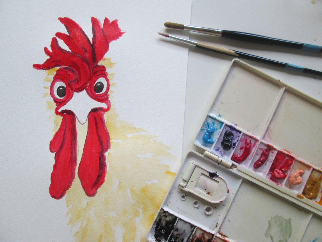 Rooster being curious. Chicken, Cockerel. Bird Watercolour by ...