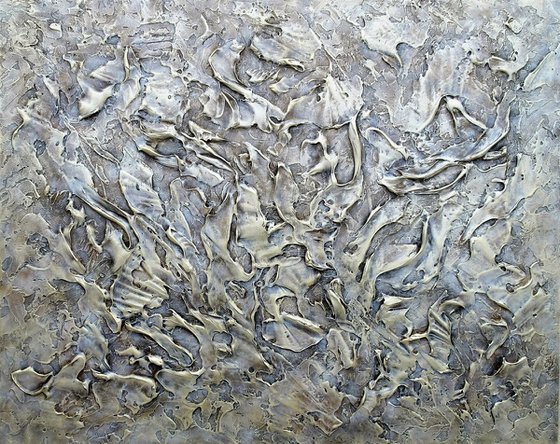 DREAMS. XXL Abstract Textured 3D Painting Gray, Brown, Beige, Gold
