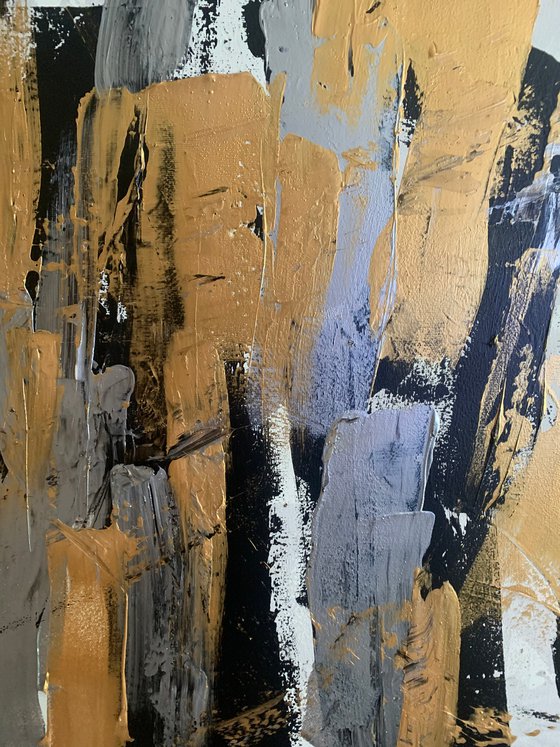 Large abstract gold and silver painting