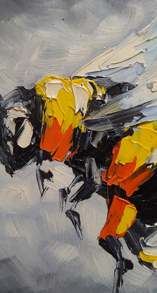 Bumblebee life - insects, oil painting, bumblebee, bumblebee oil, painting, gift, gift idea by Anastasia Kozorez