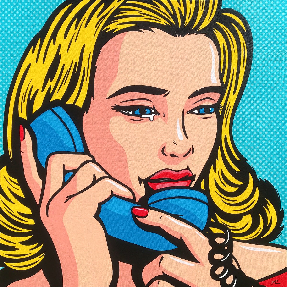 Urban And Pop Portrait Acrylic Painting By Jamie Lee, 28 X 28, The Call, Original Artwork