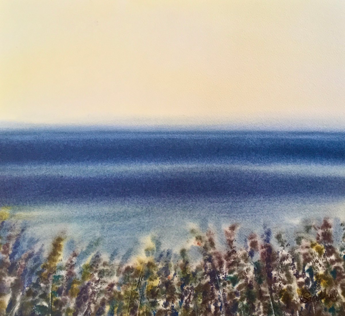 Restful light over the sea by Samantha Adams professional watercolorist