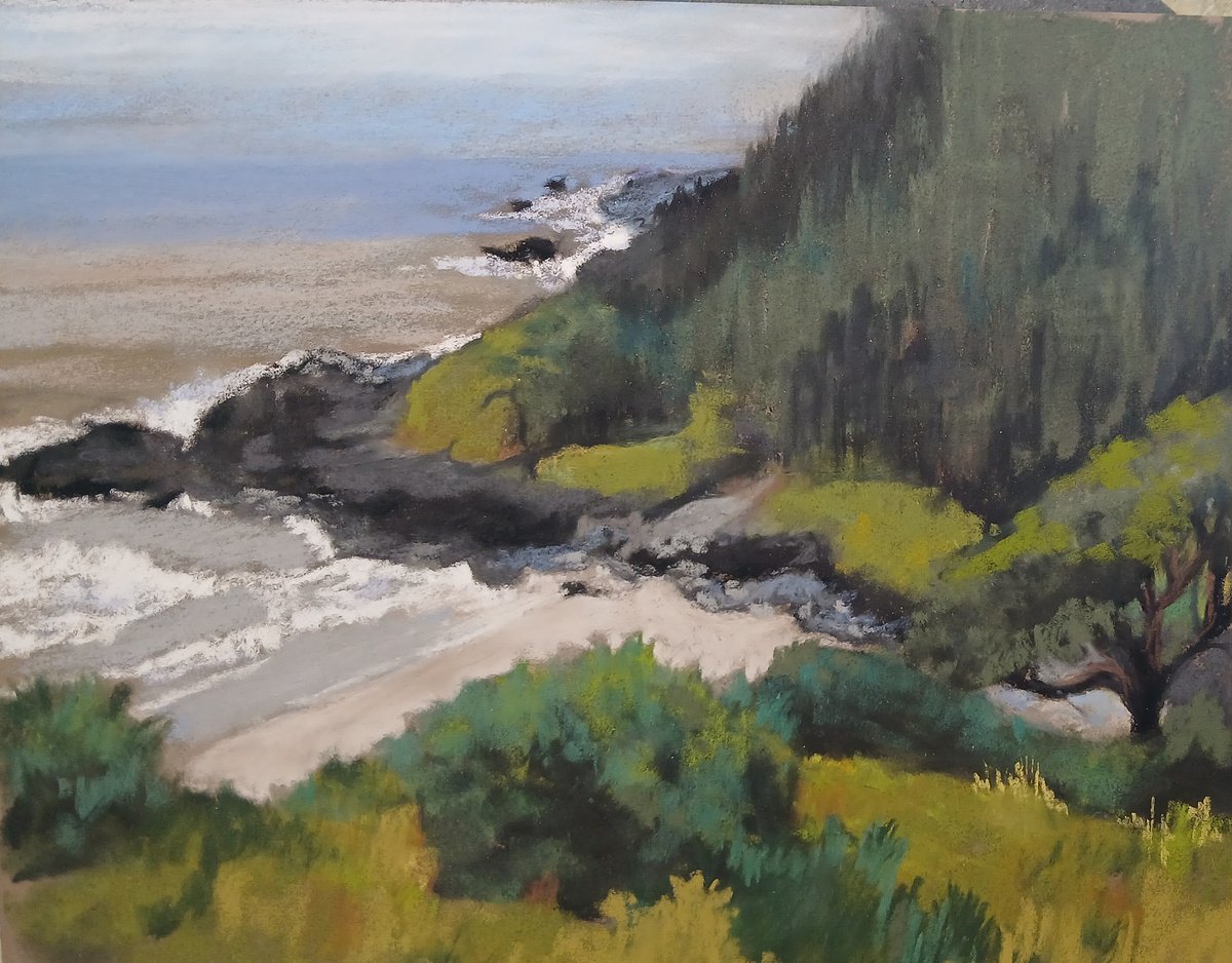 Impressionistic Landscape Painting By Joanne Carmody Meierhofer, 14 X 11, Oregon Cove, Original Artwork