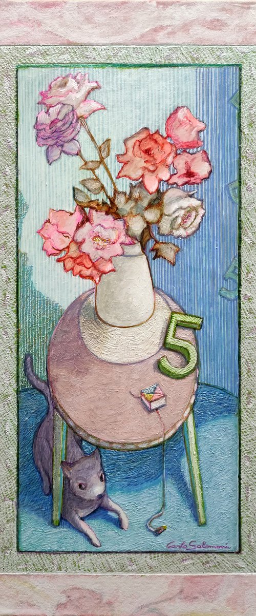 VASE OF FLOWERS WITH NUMBER 5 by Carlo Salomoni