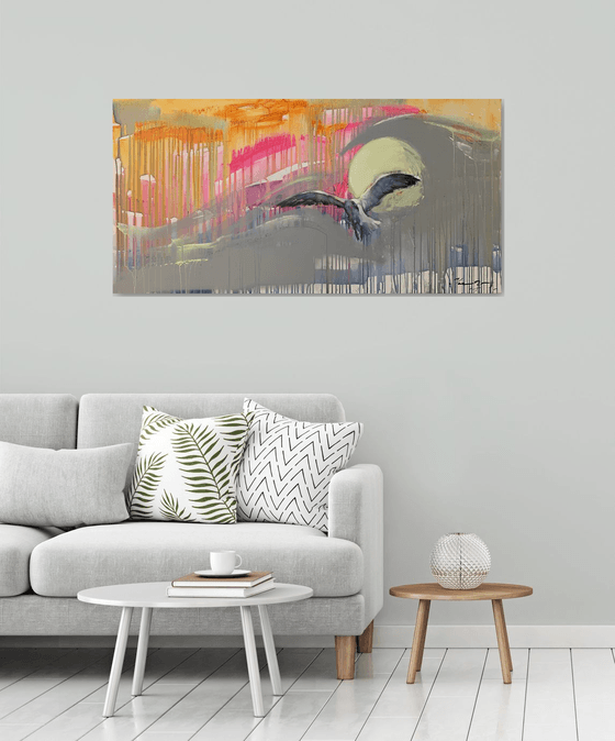 Bright painting - "Seagull" - Expressionism - Bird - Seagull - Sunset