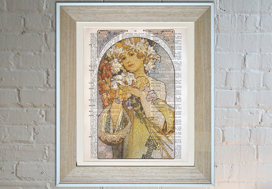 La Fleur - Collage Art Print on Large Real English Dictionary Vintage Book Page