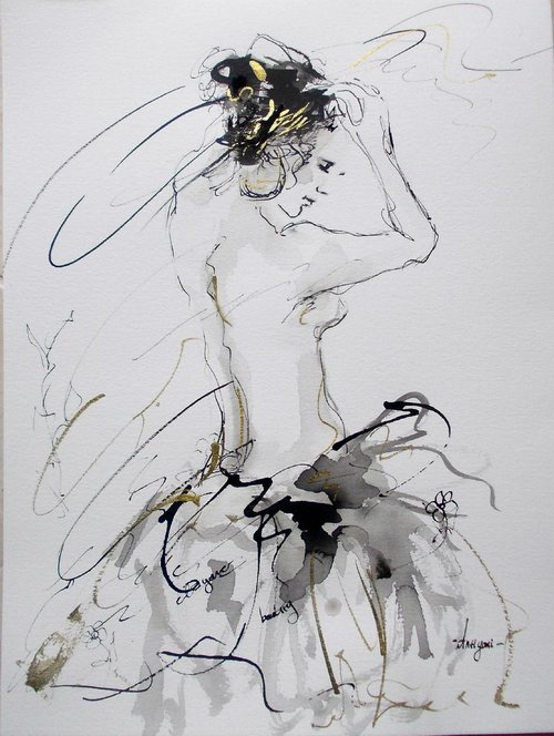 Figurative  Drawing  On Paper-Woman Series Ink Drawings by Antigoni Tziora