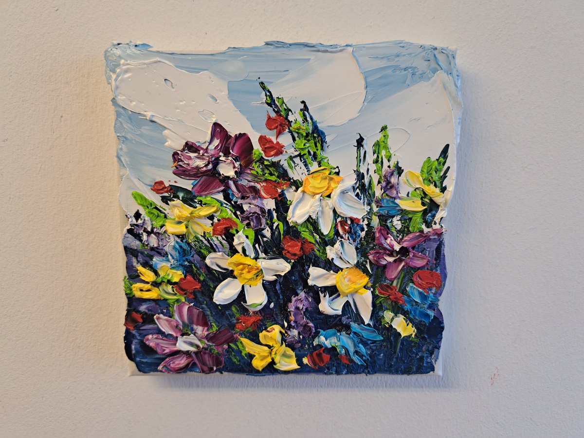 Impressionistic Botanical Oil Painting By Oksana Fedorova, 6 X 6", Field Flowers, Original Artwork