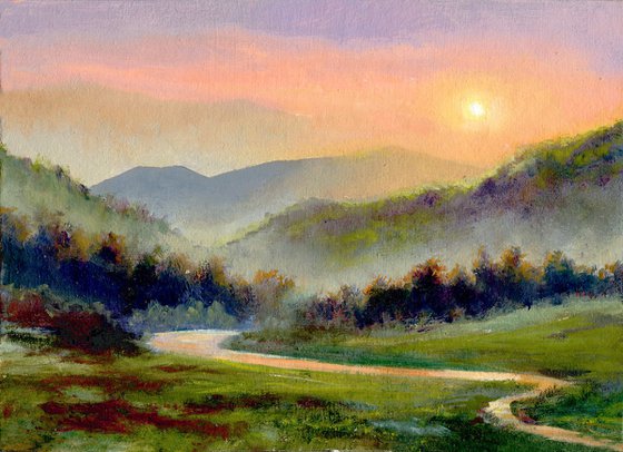 Misty mountain stream landscape