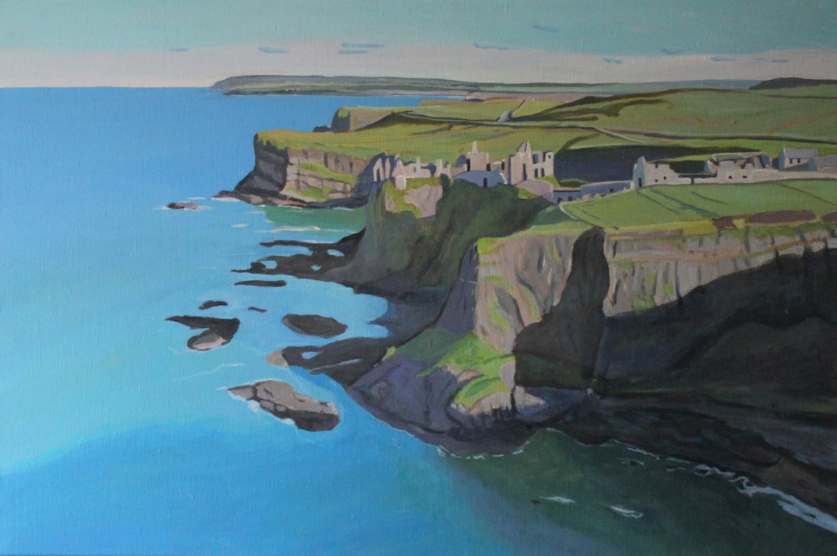 Impressionistic Landscape Oil Painting By Emma Cownie, 30 X 20, Flying Over Dunluce Castle, Original Artwork