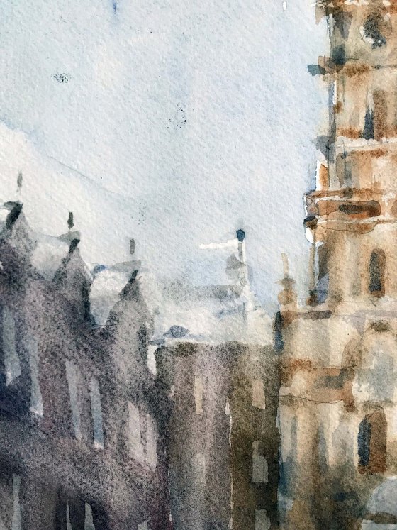 Spring street. one of the kind, original painting, watercolour.