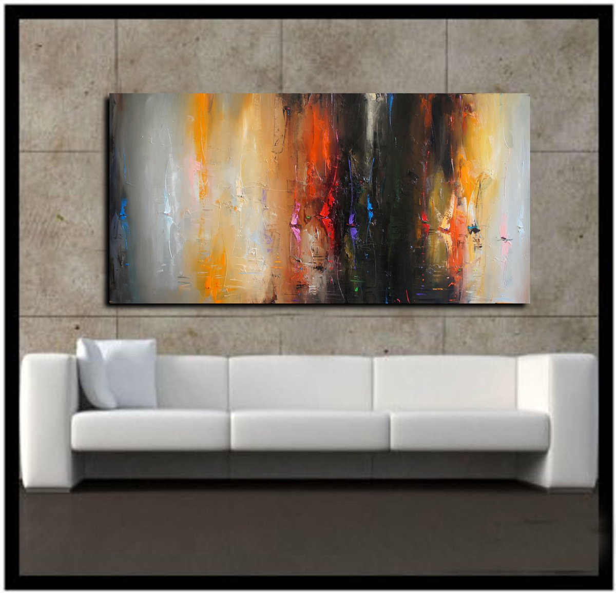 Abstract Landscape Oil Painting By Stanislav Lazarov, 71 X 35", Acoustics, Original Artwork
