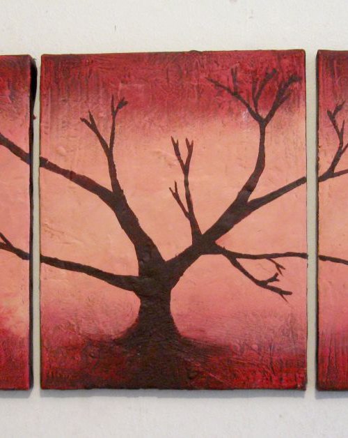 The Red Wood" 3 panel wall abstract canvas by Stuart Wright
