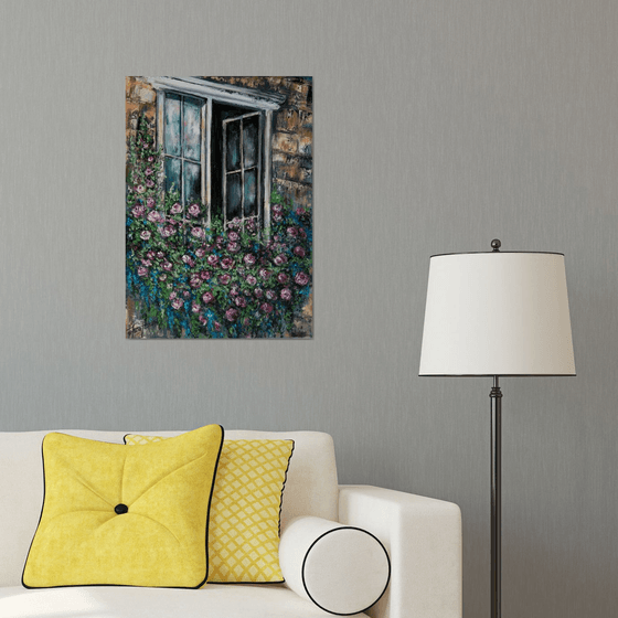 "Provencal window" Original acryl painting on canvas 50x70x2cm.ready to hang