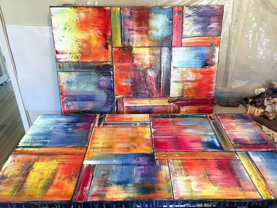 "So Happy Together" - Original Extra Large PMS Abstract Diptych Oil Paintings On Canvas - 48" x 48"