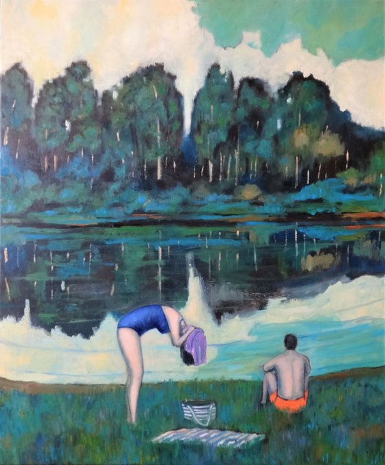 Bathers at the artificial lake